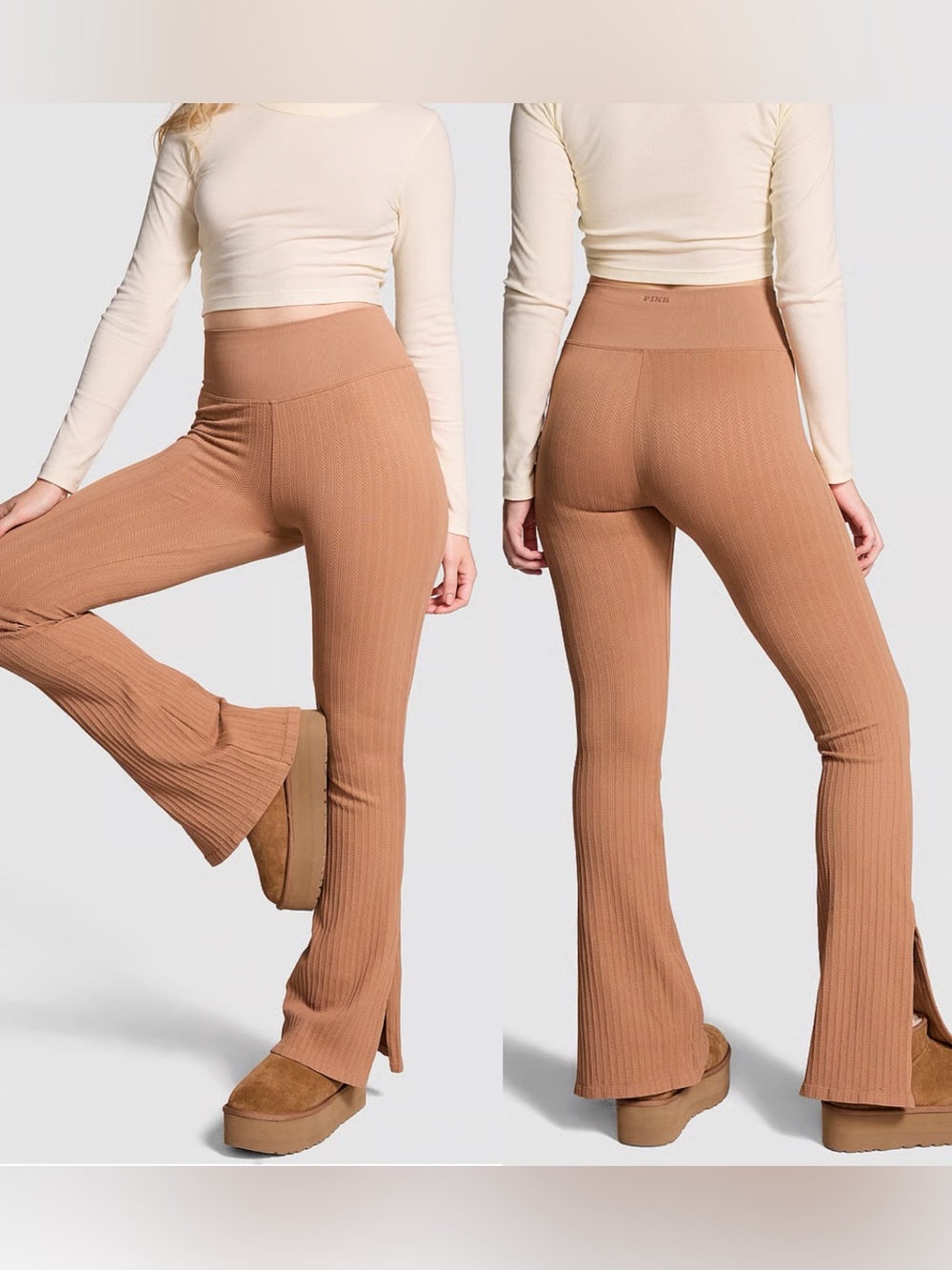 Victoria's Secret Pink Soft Seamless Cable Ribbed Flare Split Hem Leggings XS S